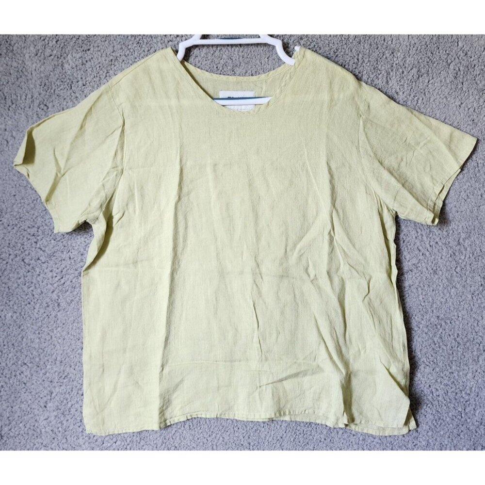 FLAX Jeanne Engelhart Womens Short Sleeve Basic Shirt 100% Linen Pale Green Sz S